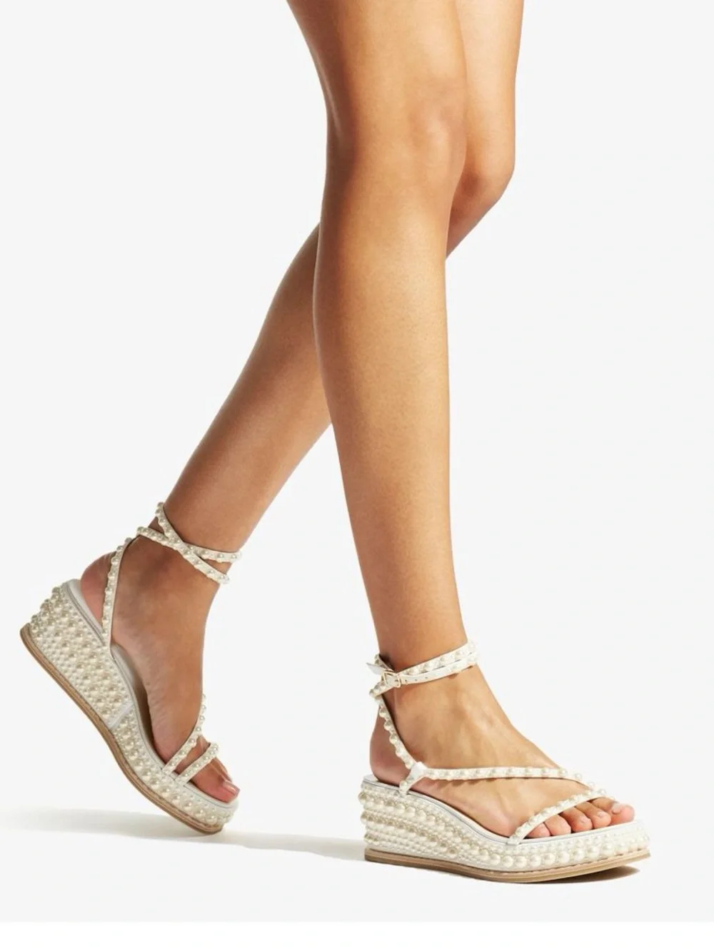 Jimmy Choo Drive Pearl-embellished Leather Espadrille Wedge Sandals  $1,525 39.5
